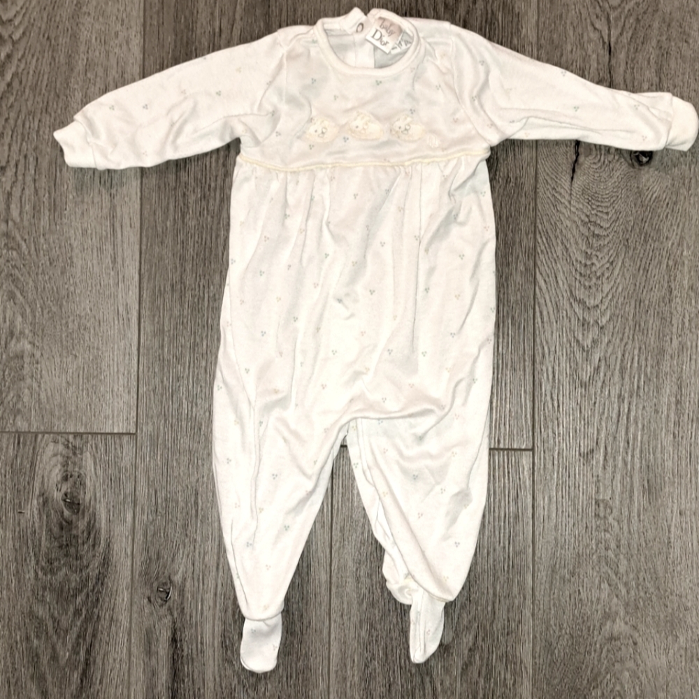 Vintage Rare 90's Unisex Baby Dior Footed Outfit With Bunnies And Snaps,Sz 6-9mo